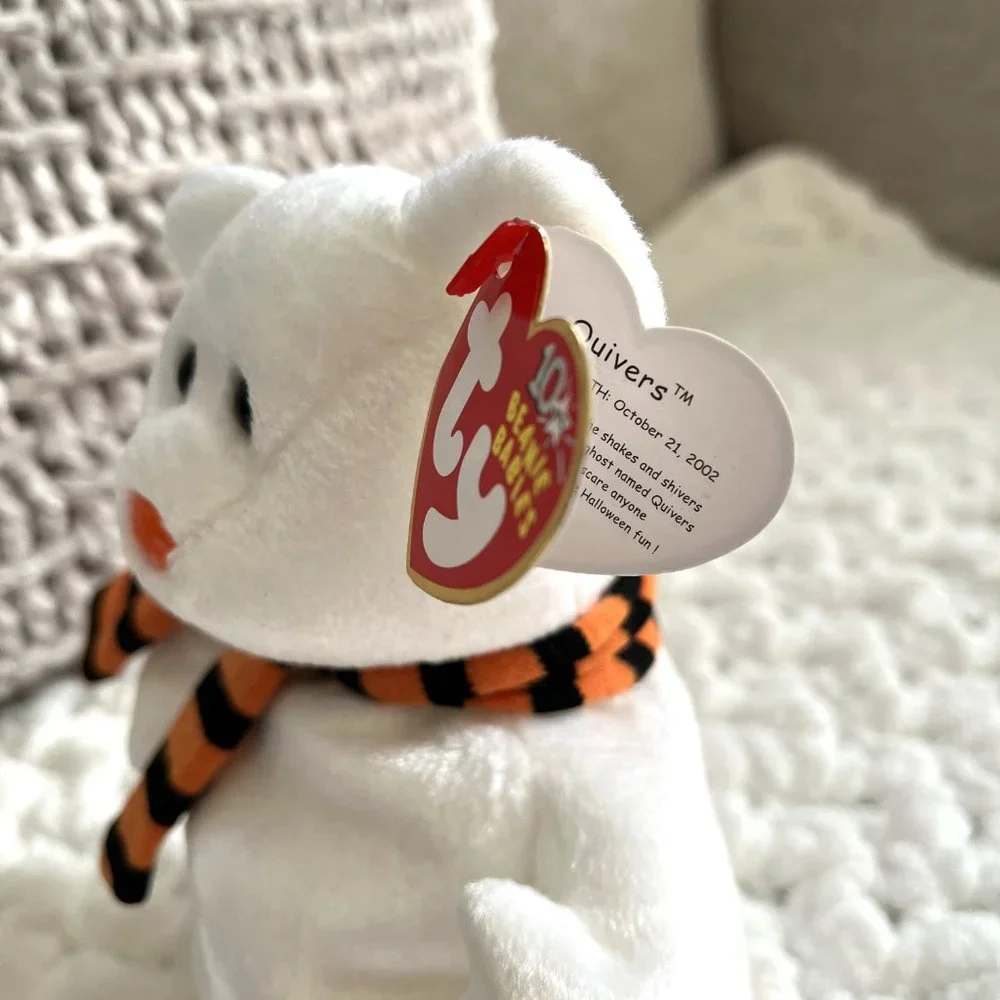 TY Beanie Baby QUIVERS Bear Ghost (6.5